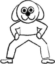 A drawing of a humanoid dog with its arms on its hips.